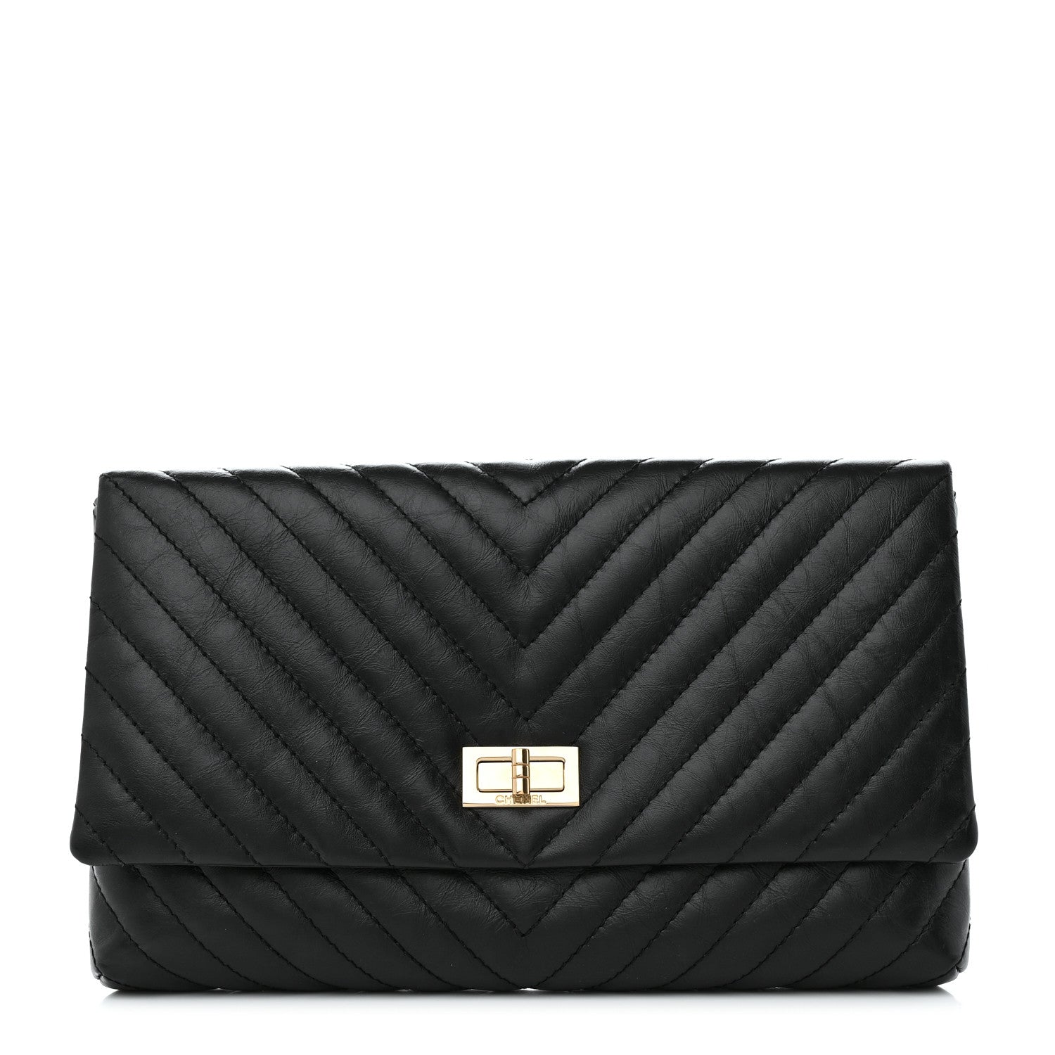 Chanel Aged Calfskin Chevron Quilted Reissue 2.55 Clutch Black 1 of 7
