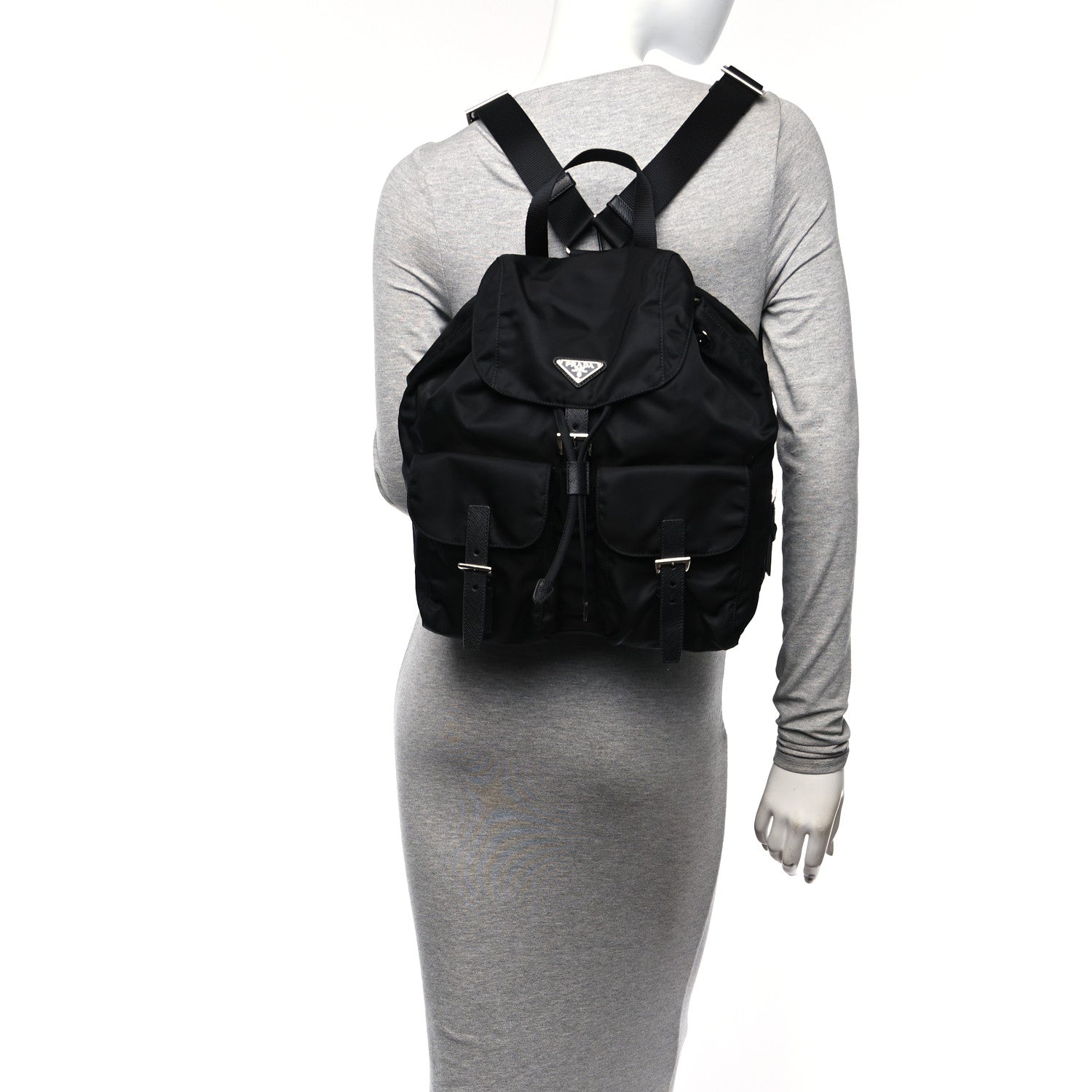 Prada Nylon Vela Saffiano Medium Backpack Black 2 of 10