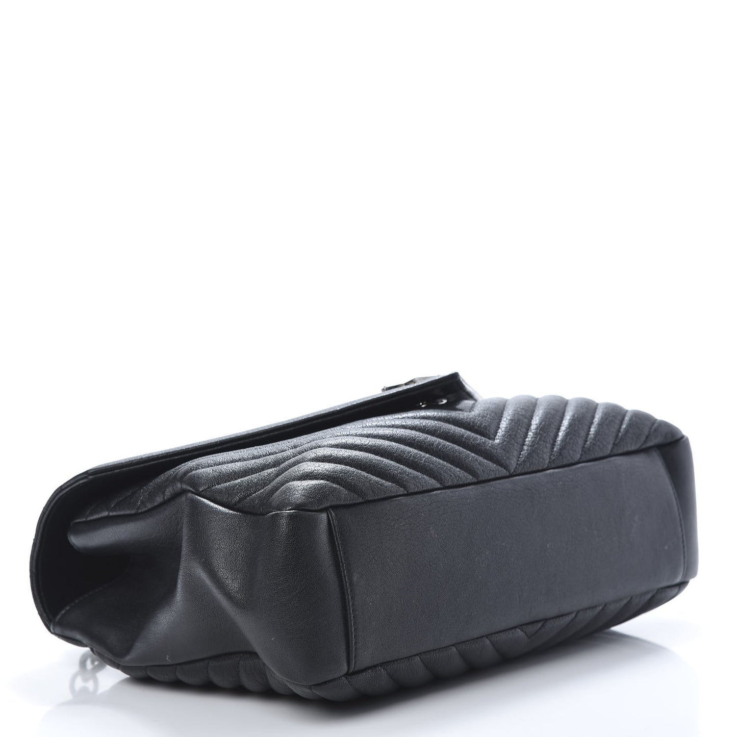 Sheepskin Matelasse Chevron Monogram Large College Satchel Black