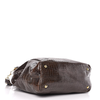 Miu Miu Calfskin Crocodile Embossed St Cocco Shopping Tote Brown 7 of 16