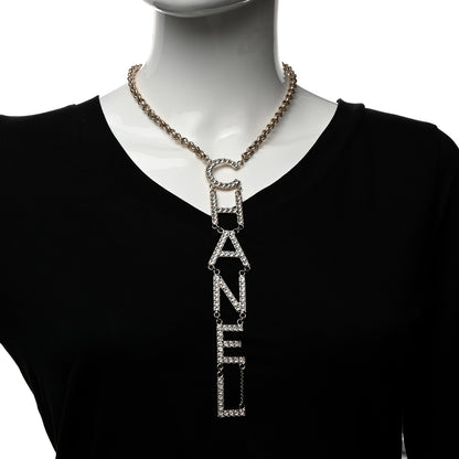 Chanel Metal Crystal Cha-Nel Logo Necklace Gold 2 of 5