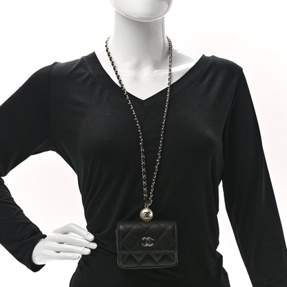 Chanel Caviar Quilted Pearl Card Holder On Chain Black 2 of 8