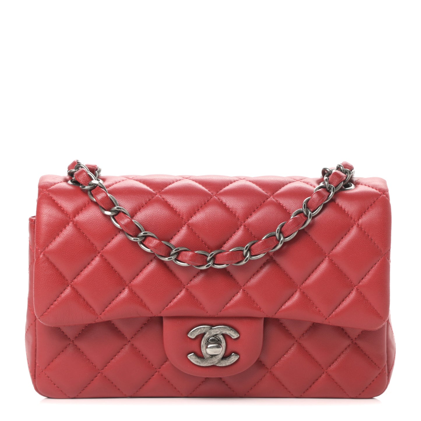 Lambskin Quilted Mini Rectangular Flap Red