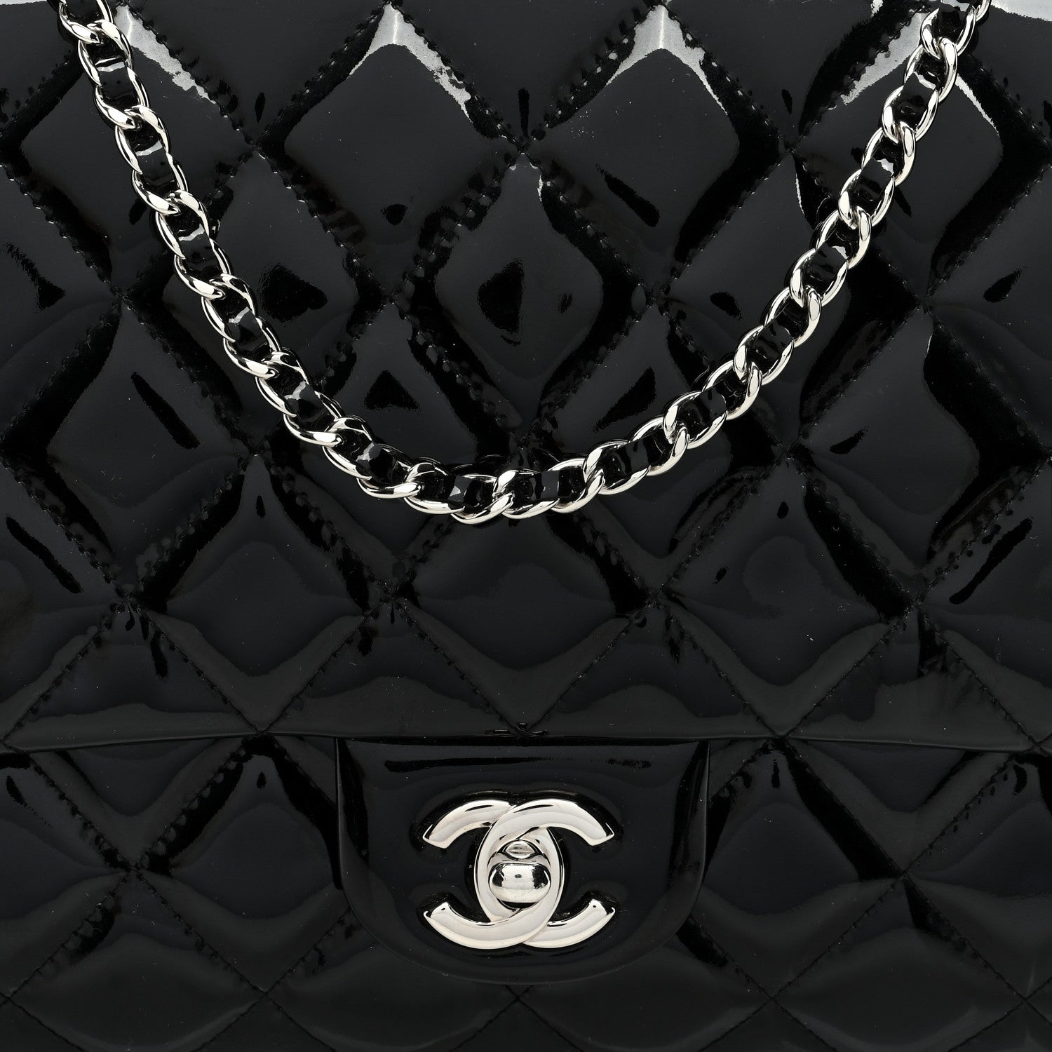 Chanel Patent Quilted Clutch with Chain Flap Black 8 of 10