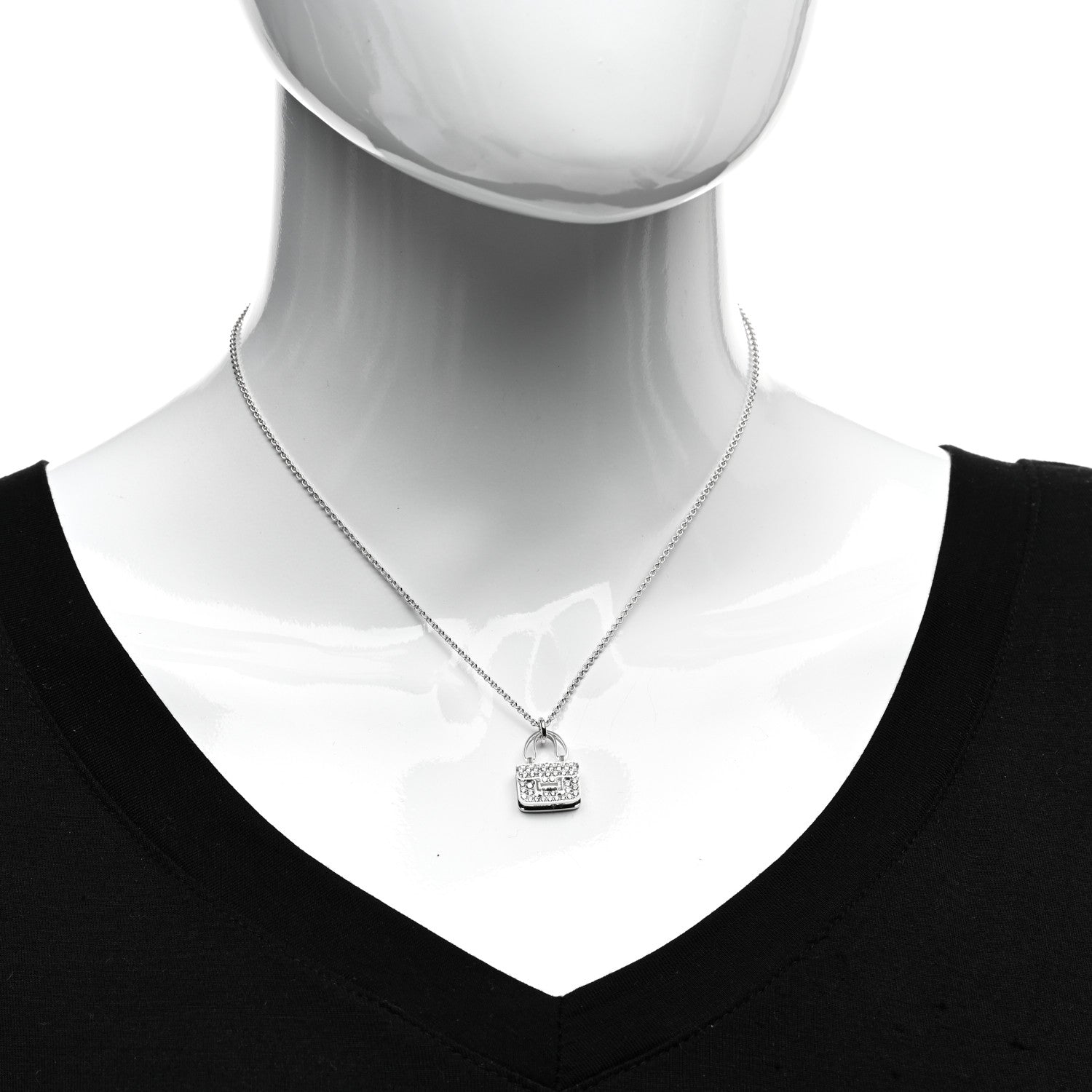 Hermes 18K White Gold Diamond Constance Amulettes Pendant Necklace 2 of 5