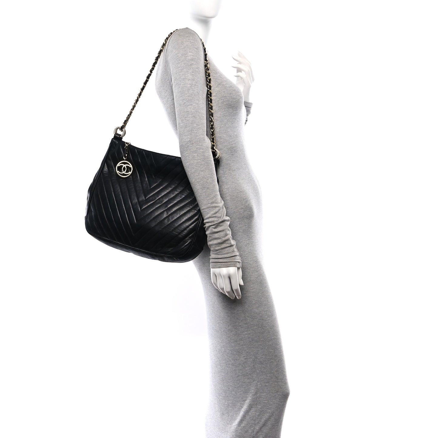 Lambskin Chevron Quilted Tote Black
