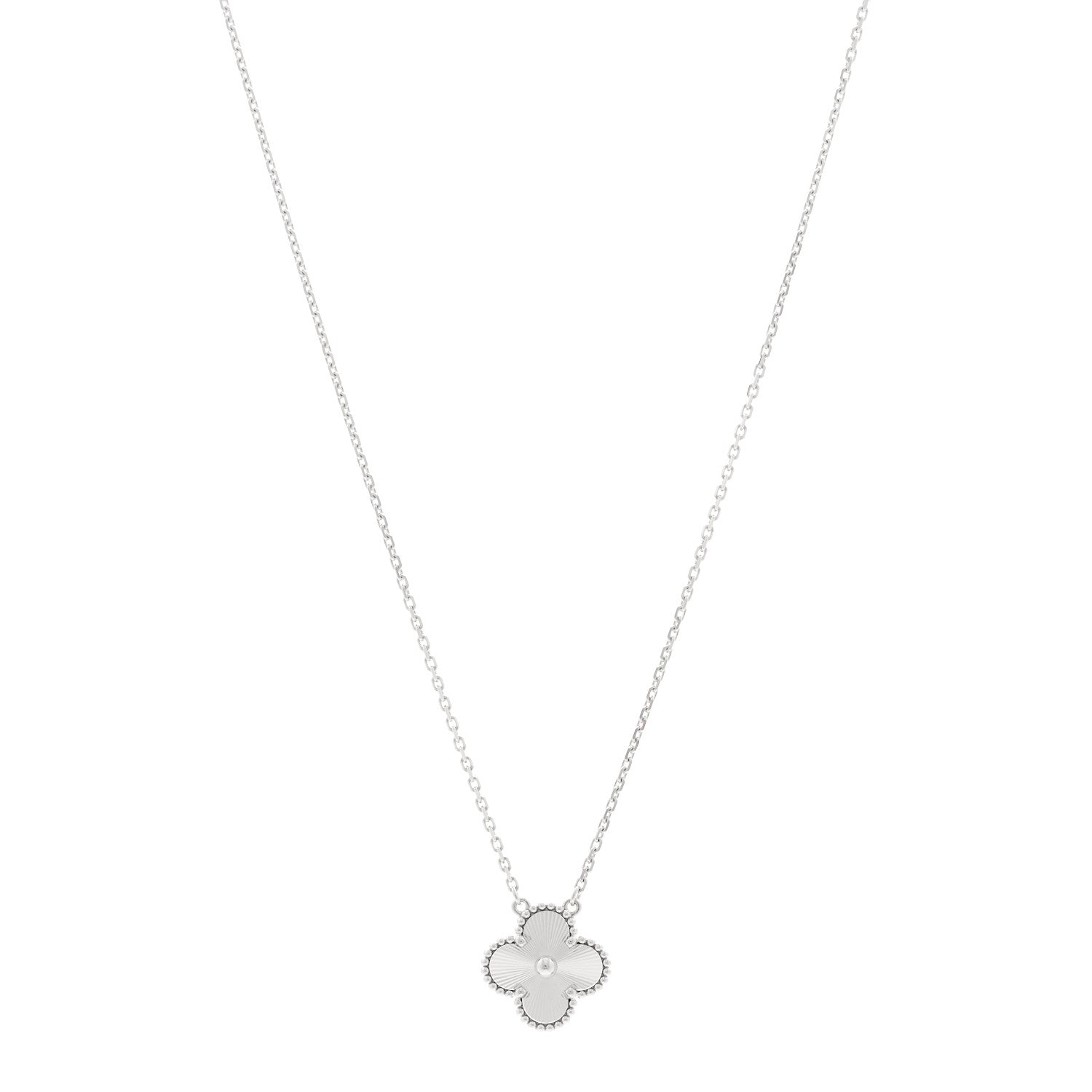 Van Cleef & Arpels 18K White Gold Guilloche Vintage Alhambra Pendant Necklace 1 of 4