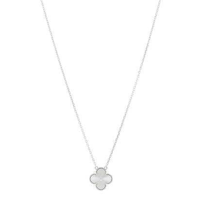 Van Cleef & Arpels 18K White Gold Guilloche Vintage Alhambra Pendant Necklace 1 of 4