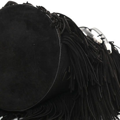Christian Louboutin Suede Calfskin Fringe Marie Jane Bucket Black 9 of 12