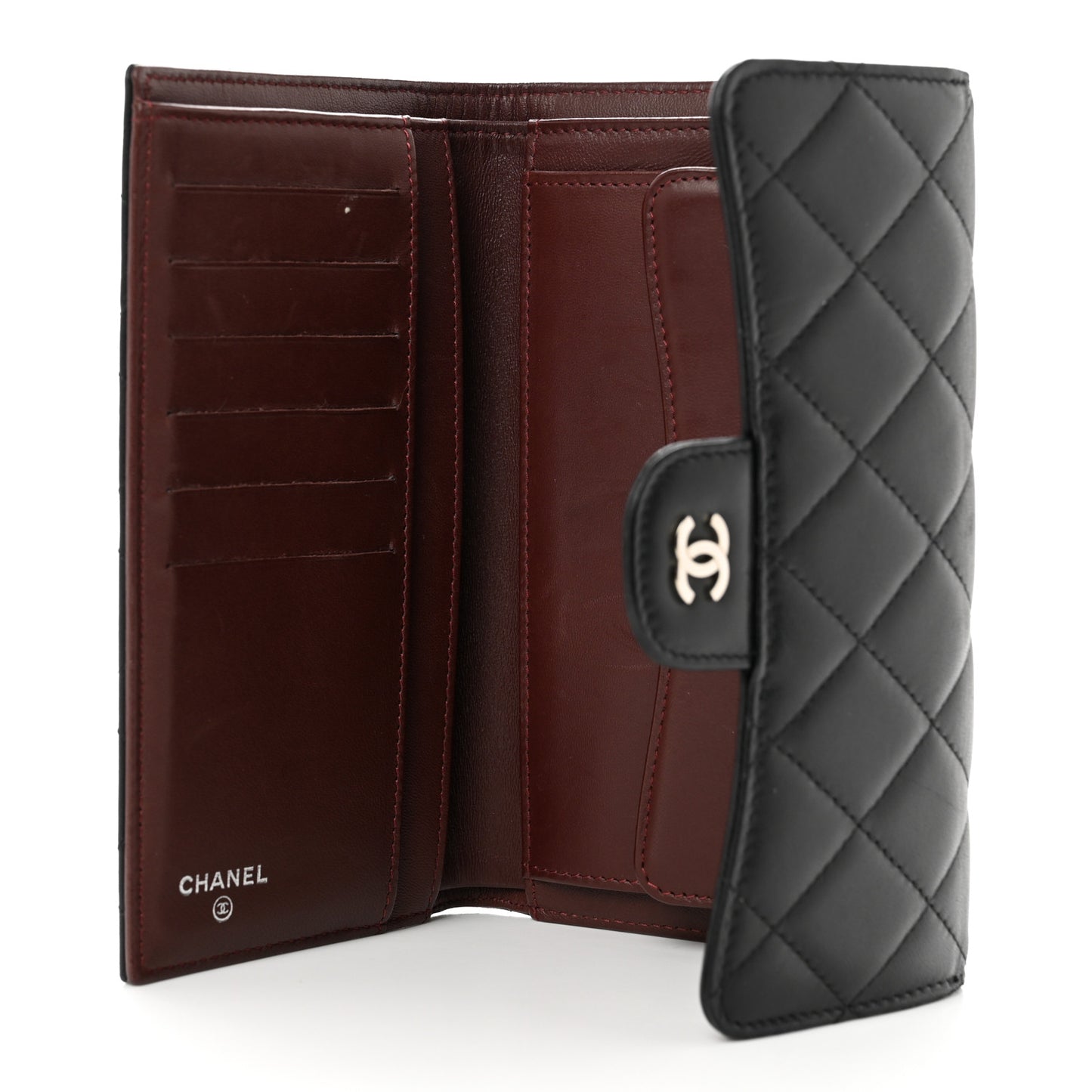 Lambskin Quilted Large Flap Wallet Black