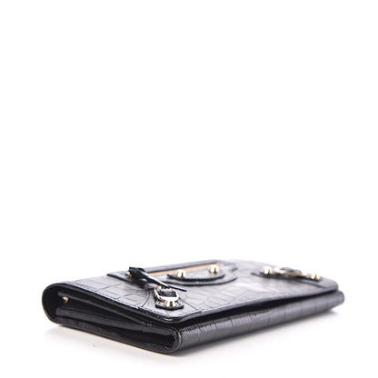 Balenciaga Calfskin Crocodile Classic Hardware Embossed Money Wallet Black 3 of 6