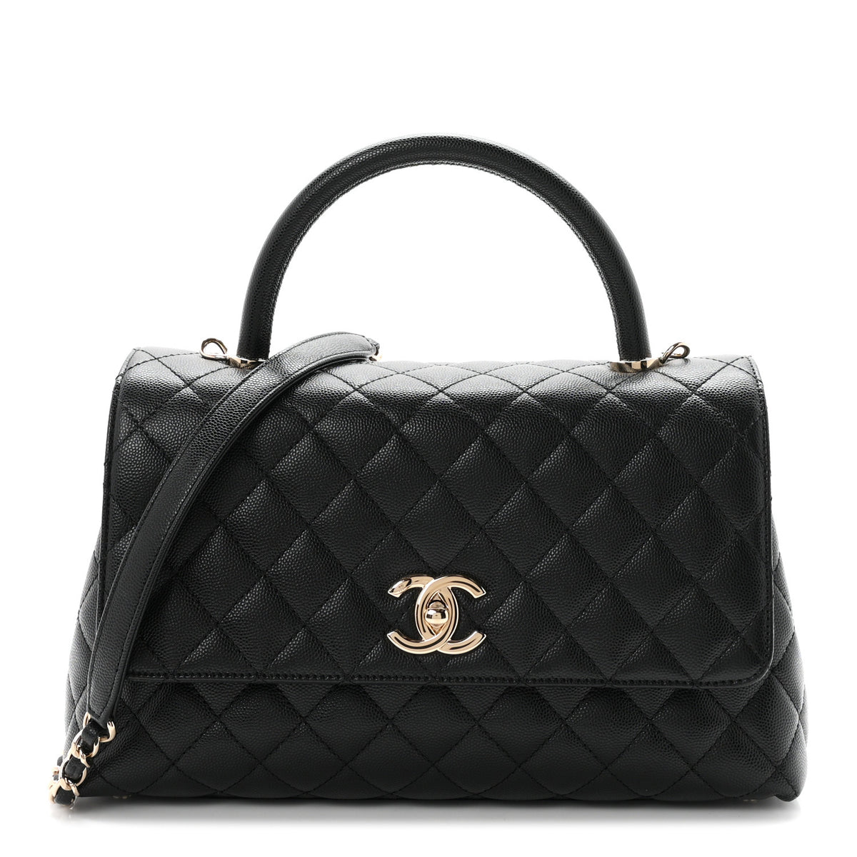 Caviar Quilted Small Coco Handle Flap Black