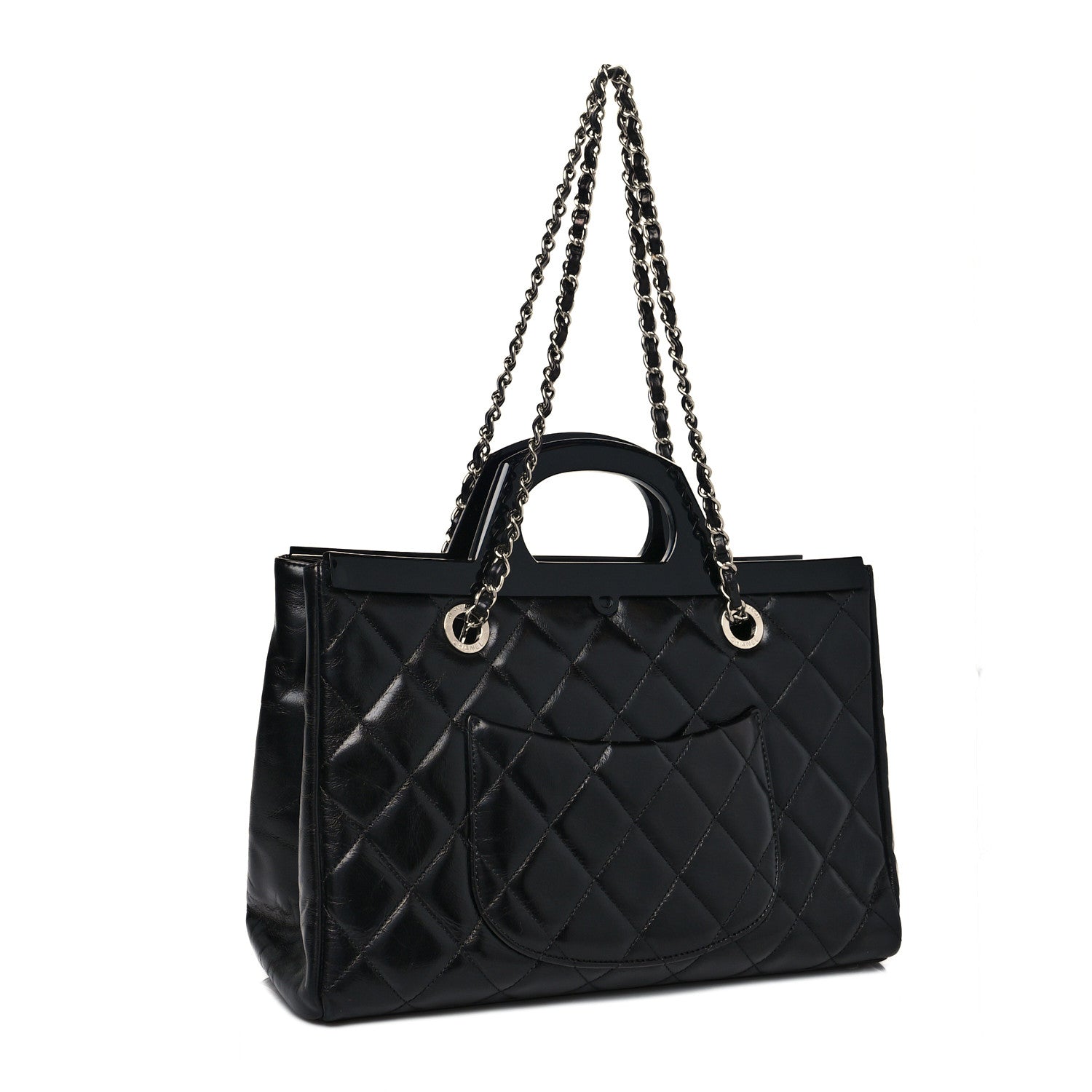 Chanel Glazed Calfskin Quilted Small CC Delivery Tote Black 2 of 12