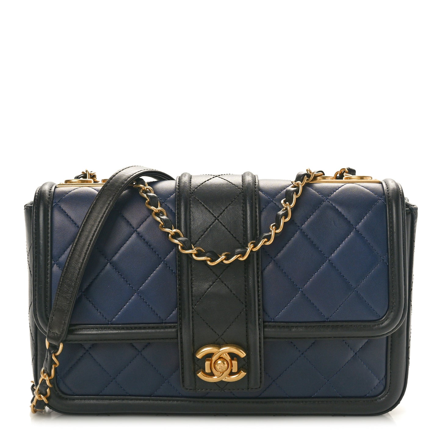 Lambskin Quilted Medium Elegant CC Flap Navy Black