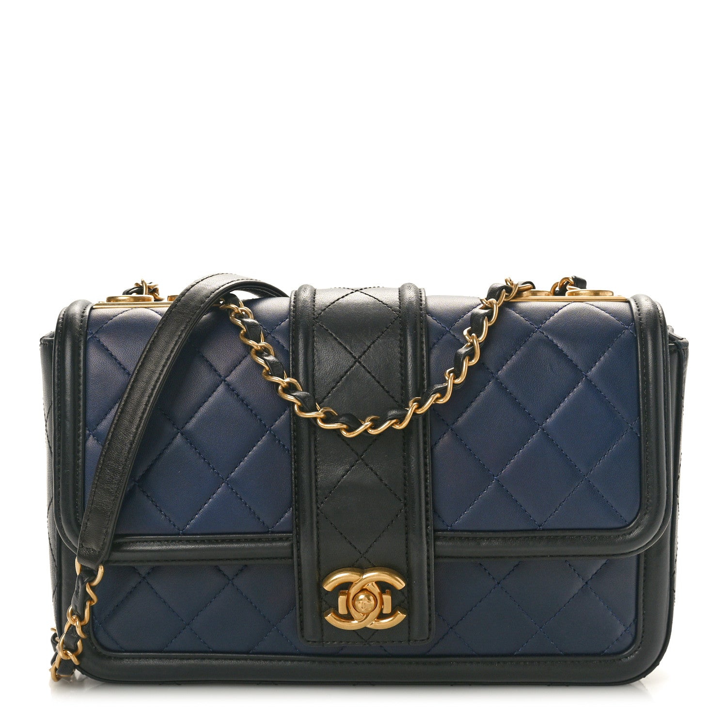 Chanel Lambskin Quilted Medium Elegant CC Flap Navy Black 1 of 10