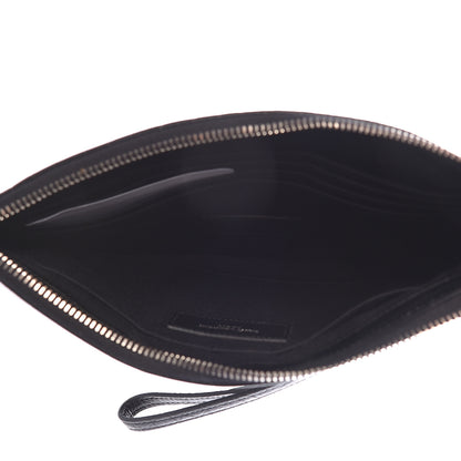 Saint Laurent Calfskin Crocodile Embossed Monogram Zip Pouch Black 5 of 8