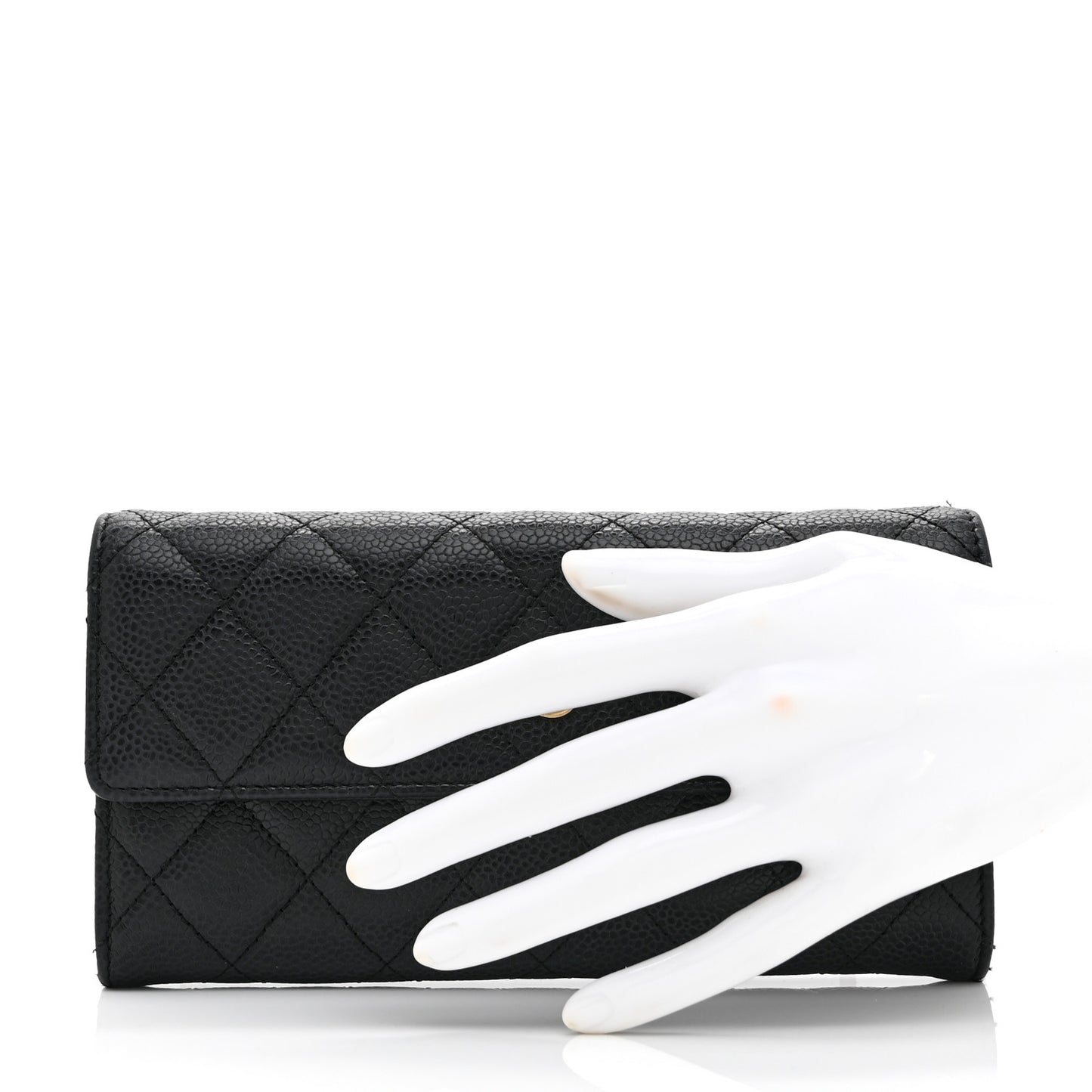 Caviar Quilted Large Gusset Flap Wallet Black