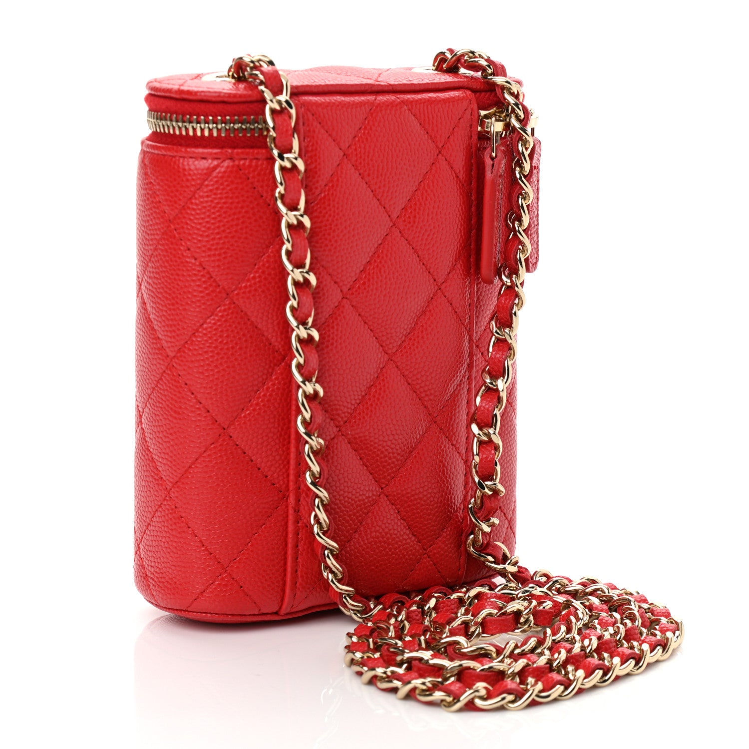 Chanel Caviar Quilted Small Vertical Coco Beauty Vanity Case With Chain Red 3 of 10