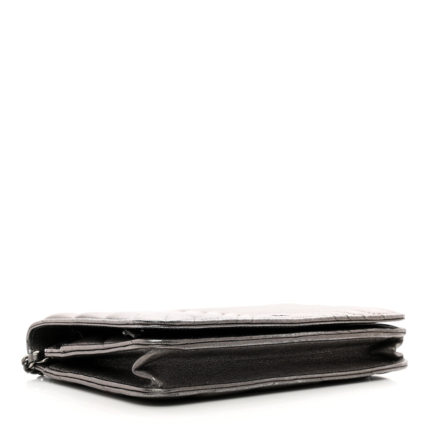 Chanel Metallic Lambskin Chevron Quilted Wallet On Chain WOC Grey 4 of 13