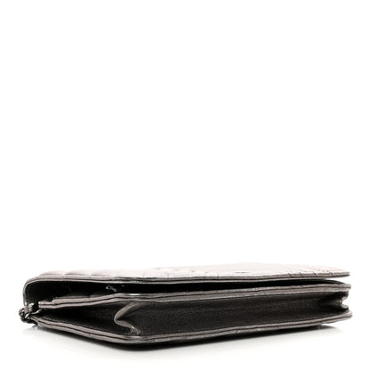 Chanel Metallic Lambskin Chevron Quilted Wallet On Chain WOC Grey 4 of 13