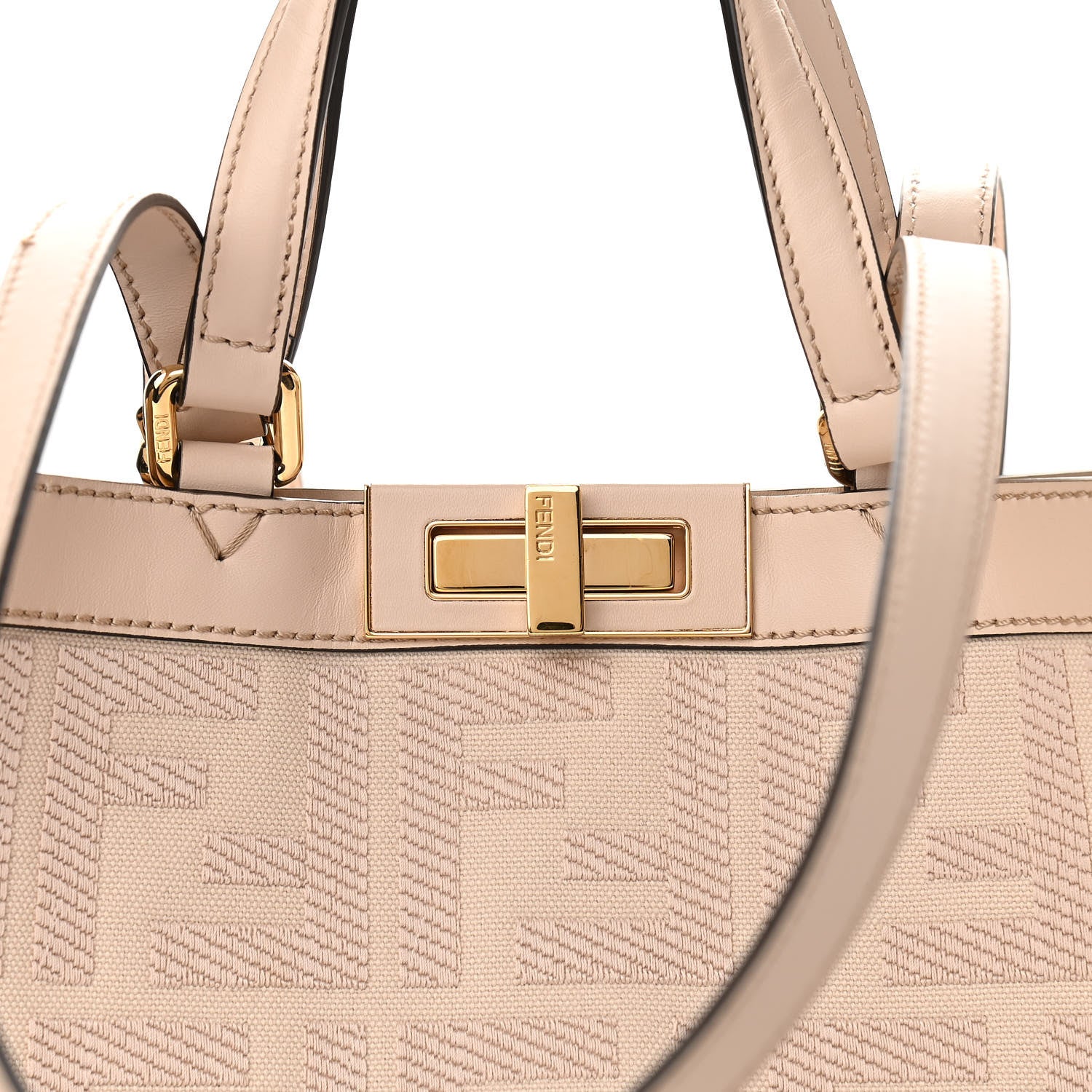 Fendi Canvas Vitello King FF Embroidered Medium Peekaboo X-Tote Poudre 8 of 13