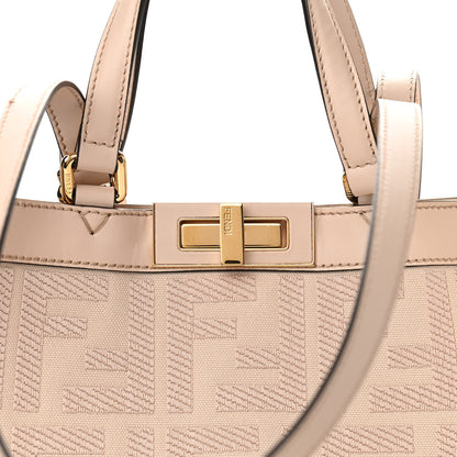 Fendi Canvas Vitello King FF Embroidered Medium Peekaboo X-Tote Poudre 8 of 13