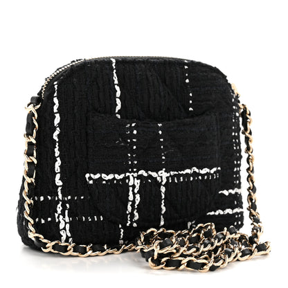 Chanel Tweed Quilted Mini Clutch With Chain Black White 6 of 31