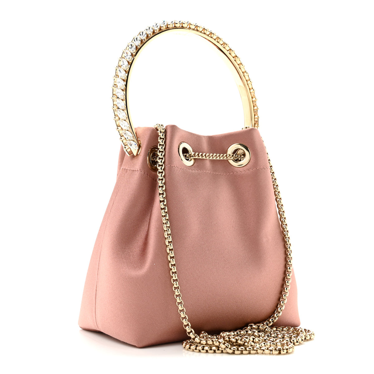 Jimmy Choo Satin Crystal Embellished Top Handle Bon Bon Bag Blush 3 of 12