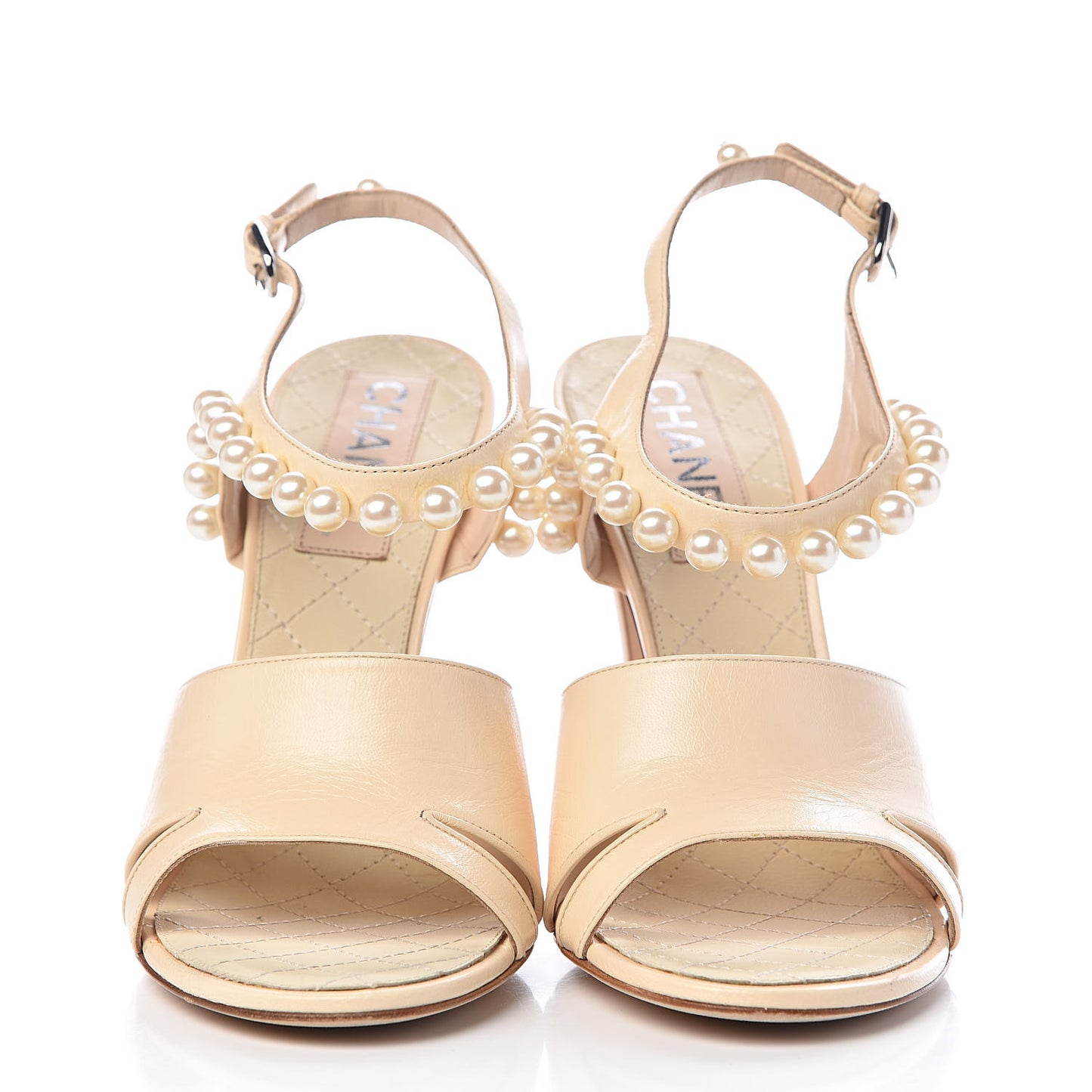 Lambskin Pearl Sandals 40 Beige Clair