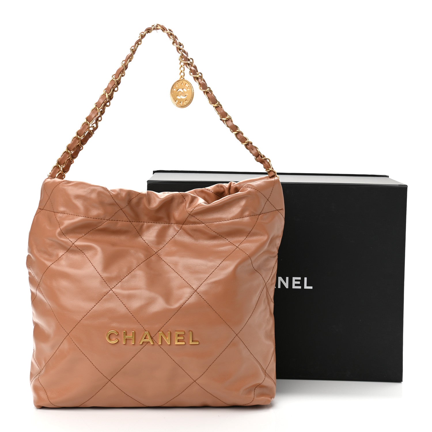 Chanel Shiny Calfskin Quilted Small Chanel 22 Camel 12 of 12