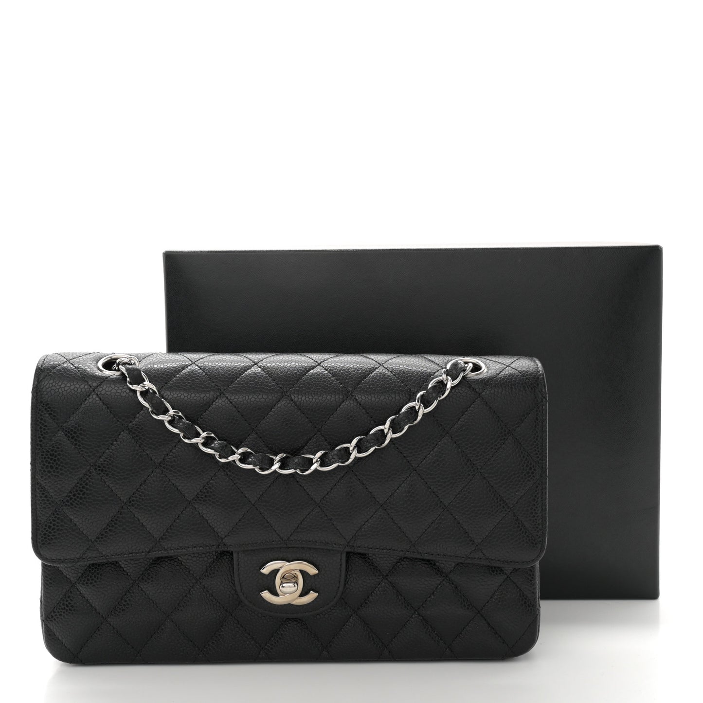 Caviar Quilted Medium Double Flap Black