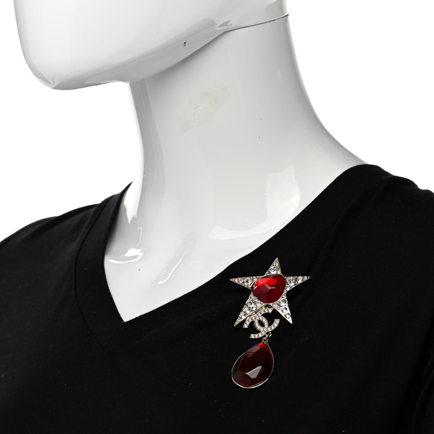 Chanel Crystal Resin Star CC Brooch Gold Red 2 of 5