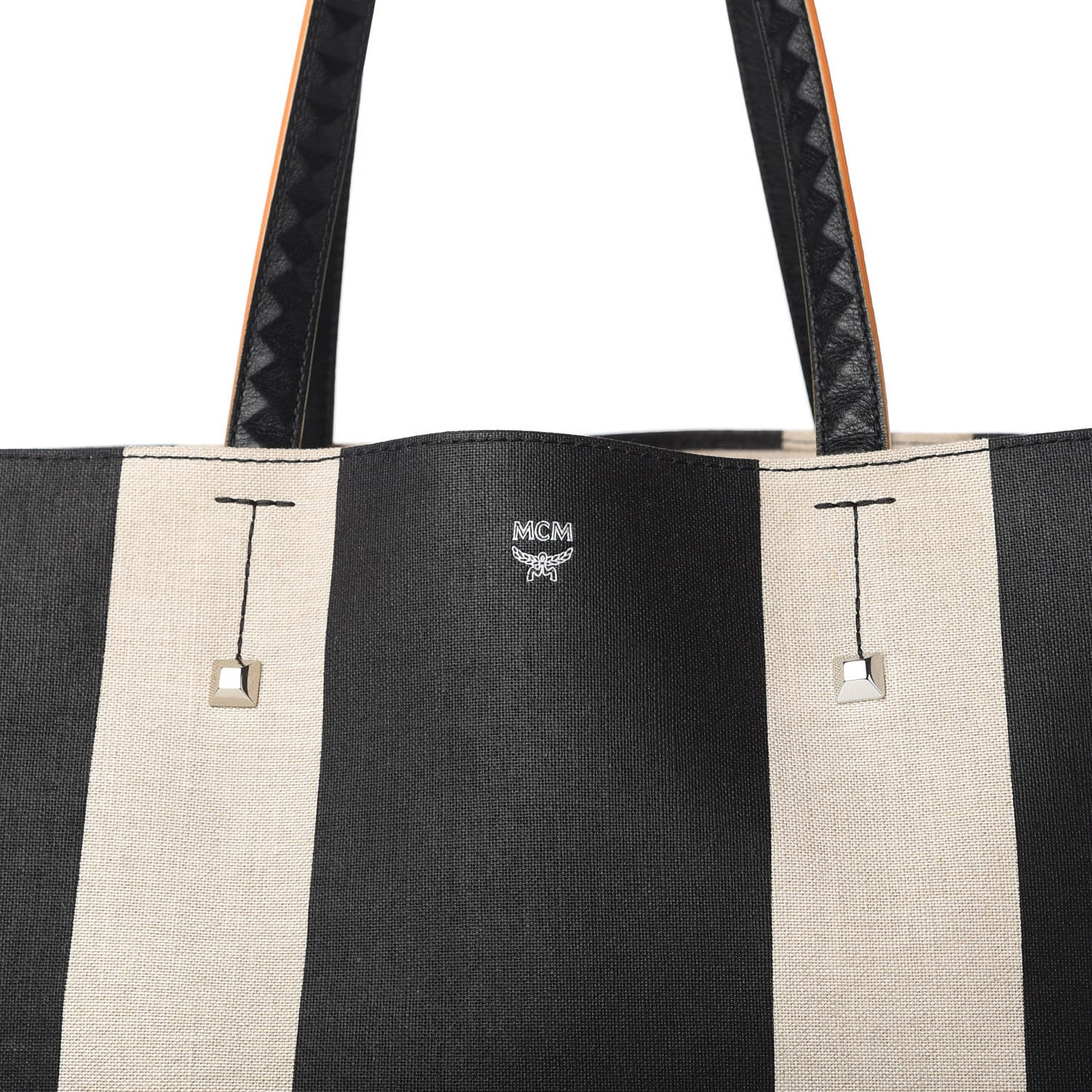 Canvas Stripe Ilse East West Shopper Tote Black White