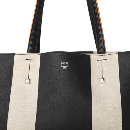 MCM Canvas Stripe Ilse East West Shopper Tote Black White 9 of 9