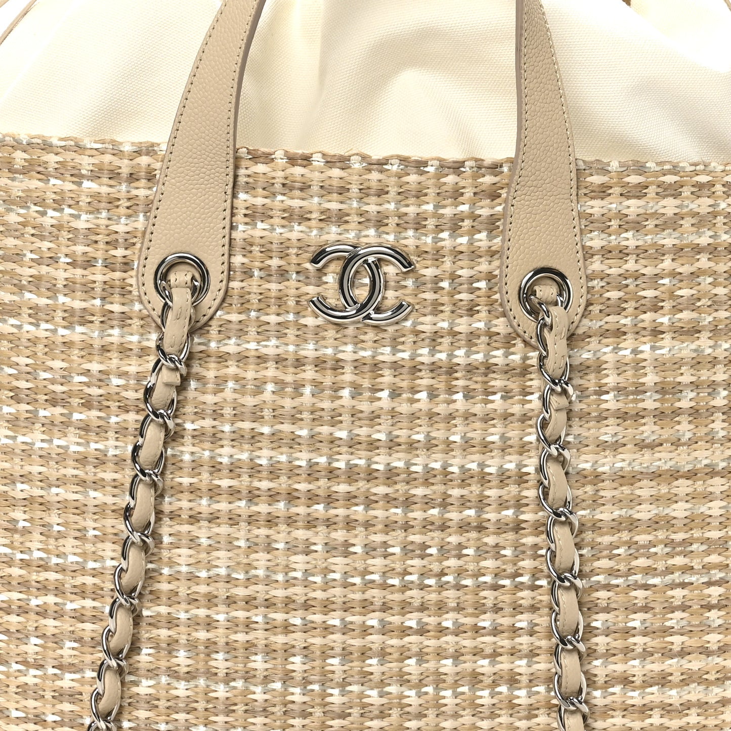 Woven Straw Caviar Tote Beige