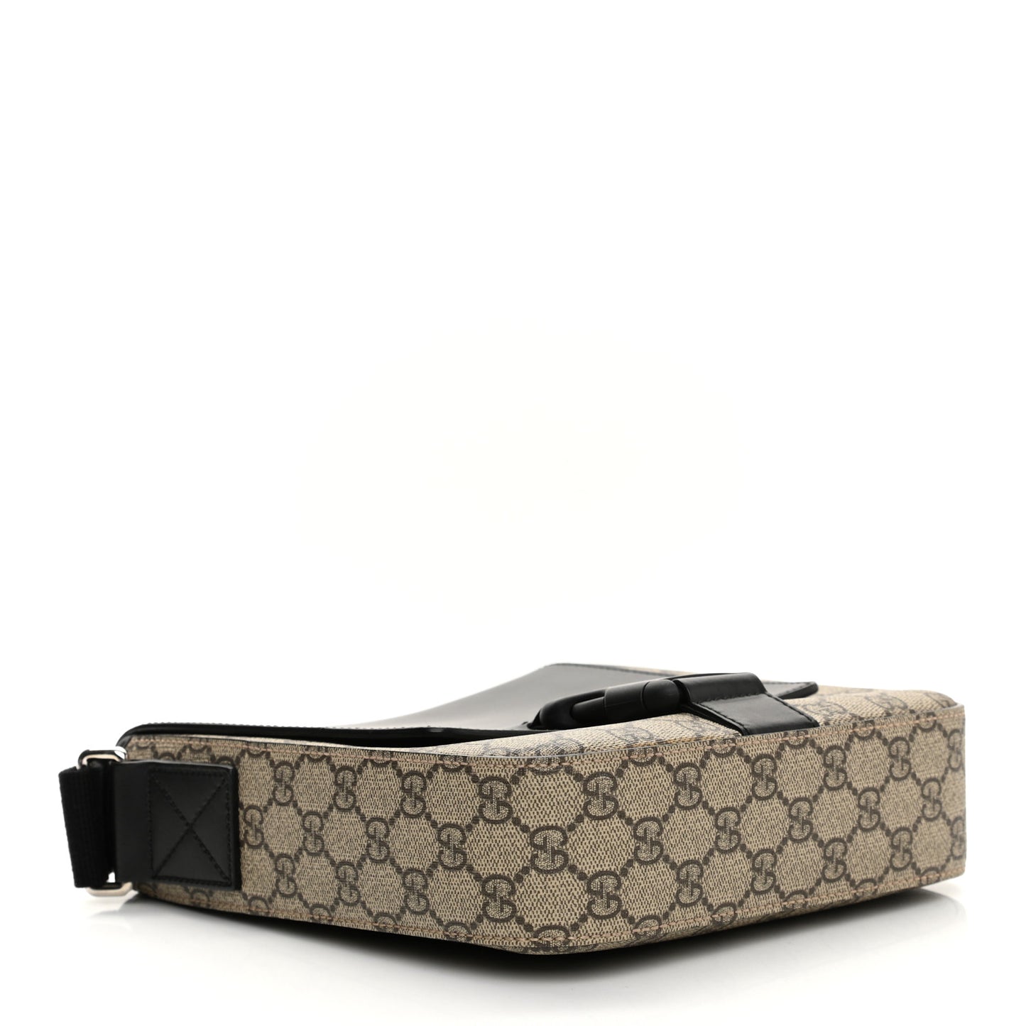 GG Supreme Monogram Single Buckle Flap Messenger Bag Beige Black