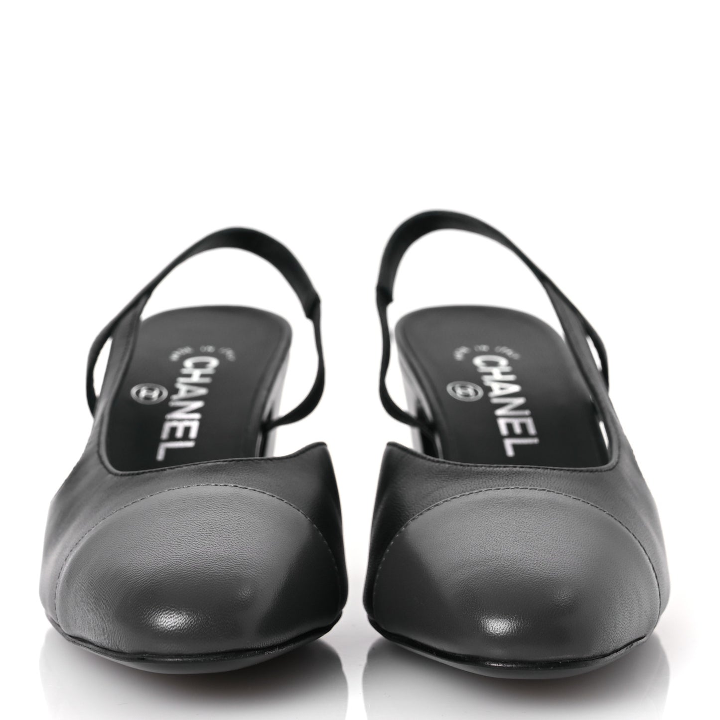 Lambskin Cap Toe CC Slingback Sandals 37 Black Dark Grey