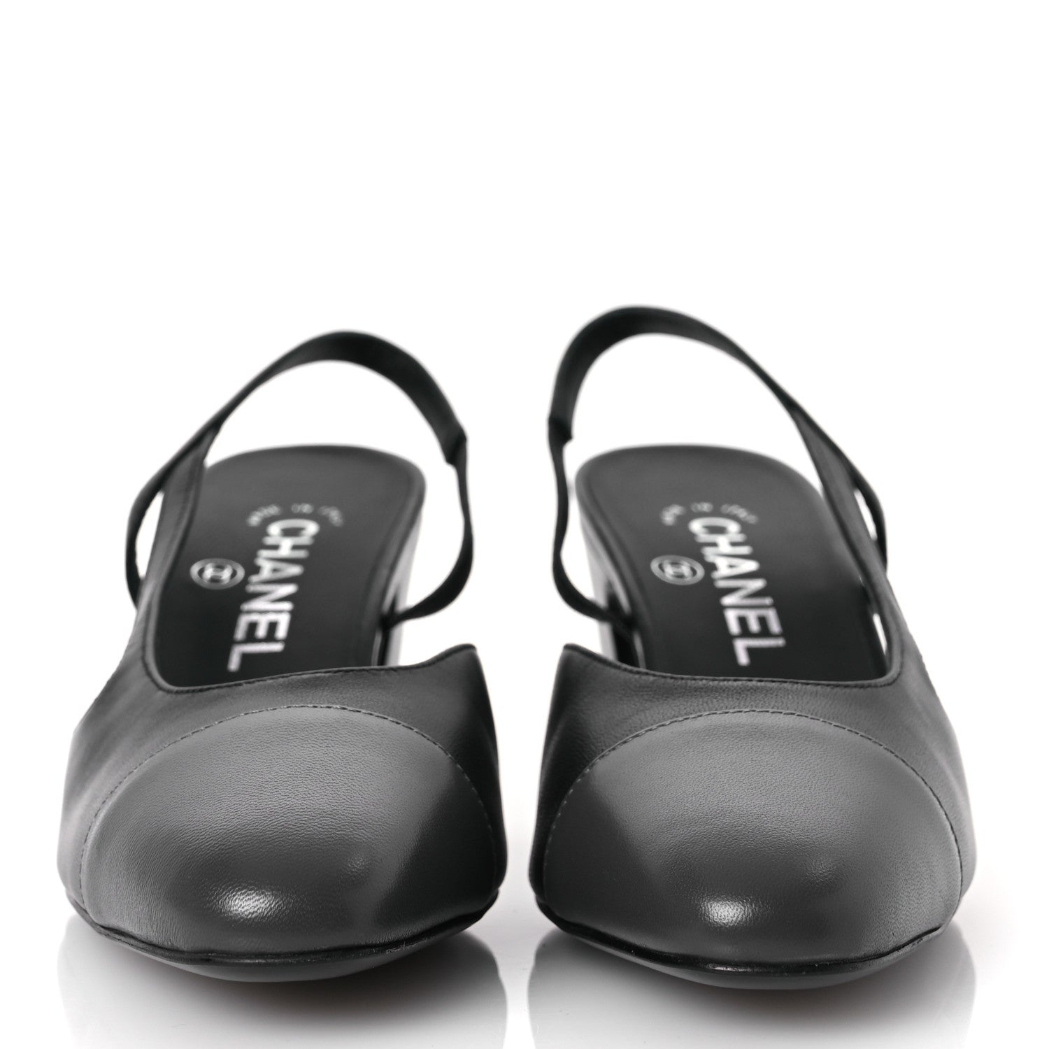 Chanel Lambskin Cap Toe CC Slingback Sandals 37 Black Dark Grey 3 of 11