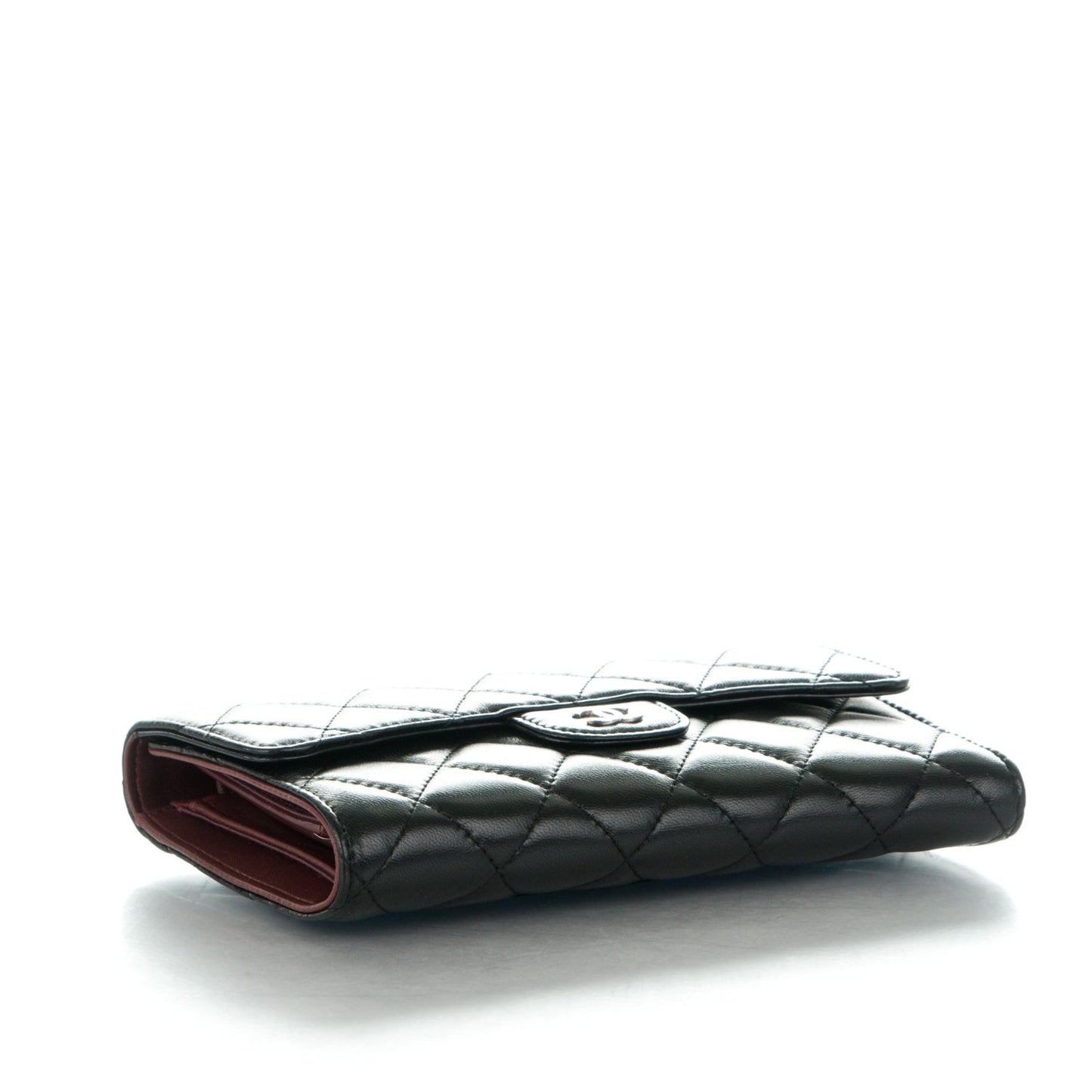 Lambskin Quilted Large Flap Wallet Black