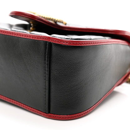 Gucci Vintage Effect Calfskin Matelasse Diagonal Mini Torchon GG Marmont Top Handle Shoulder Bag Black Romantic Cherry 10 of 10