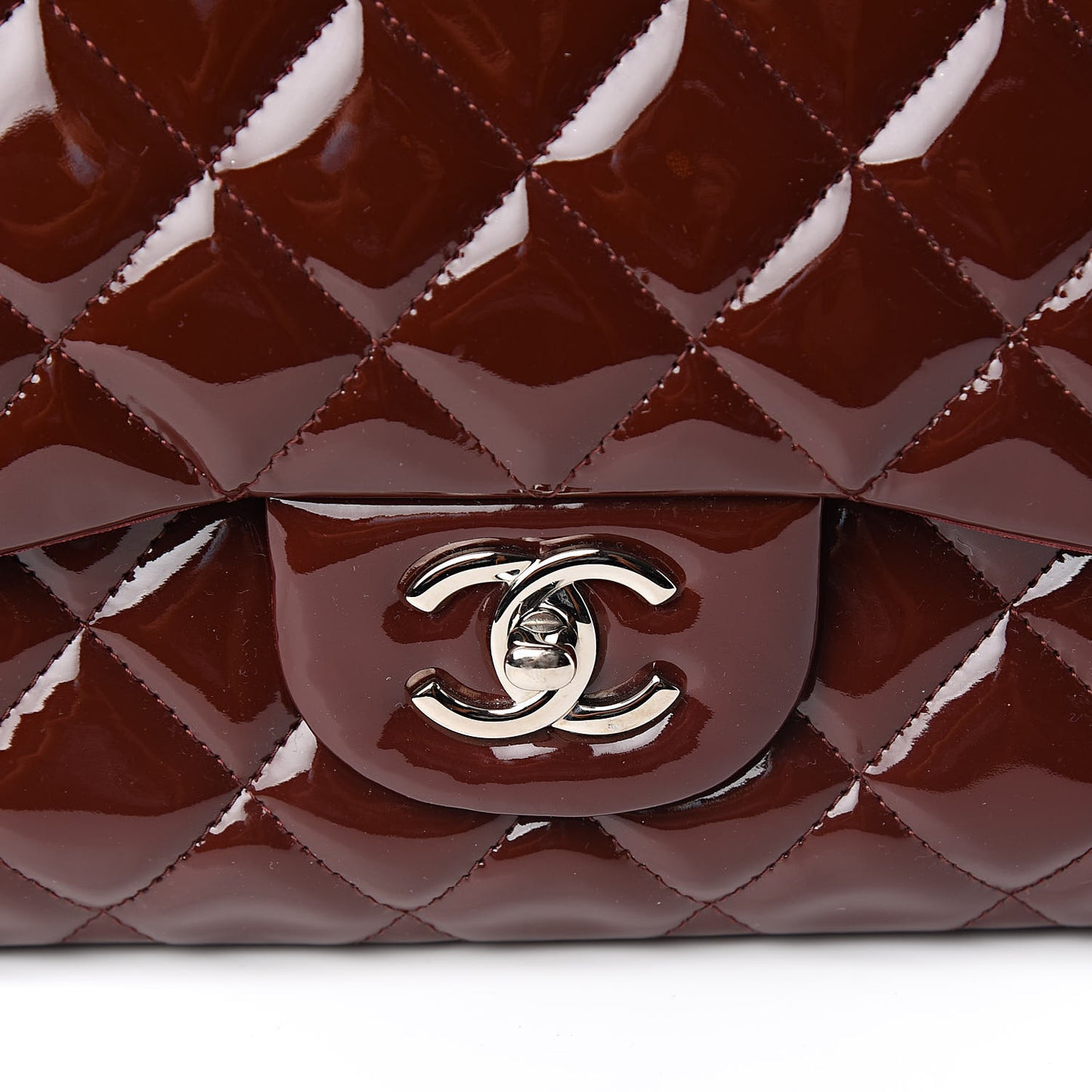 Patent Quilted Maxi Single Flap Dark Red