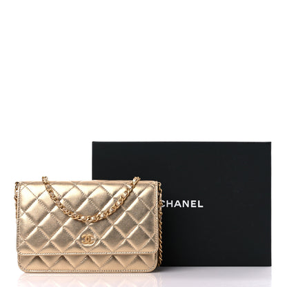 Chanel Metallic Lambskin Quilted Wallet On Chain WOC Gold 11 of 11