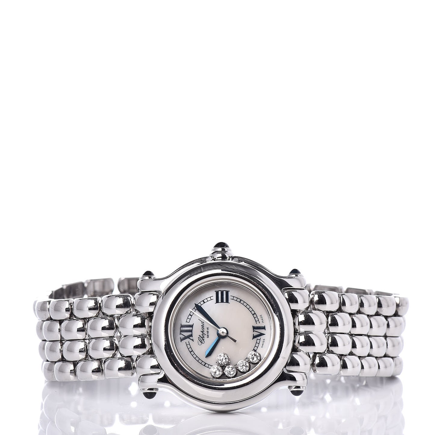 Stainless Steel 5 Diamond Mother of Pearl 26mm Happy Sport Quartz Watch