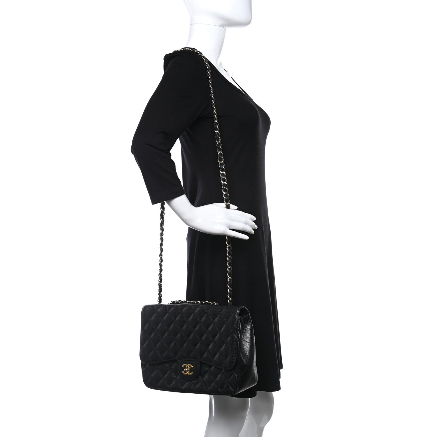 Chanel Caviar Quilted Jumbo Single Flap Black 3 of 9