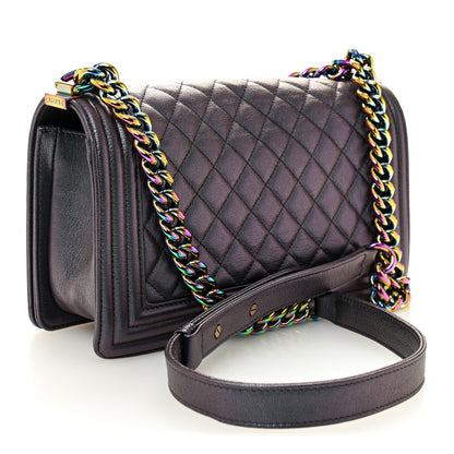 Chanel Iridescent Goatskin Quilted Medium Boy Flap Purple 3 of 10