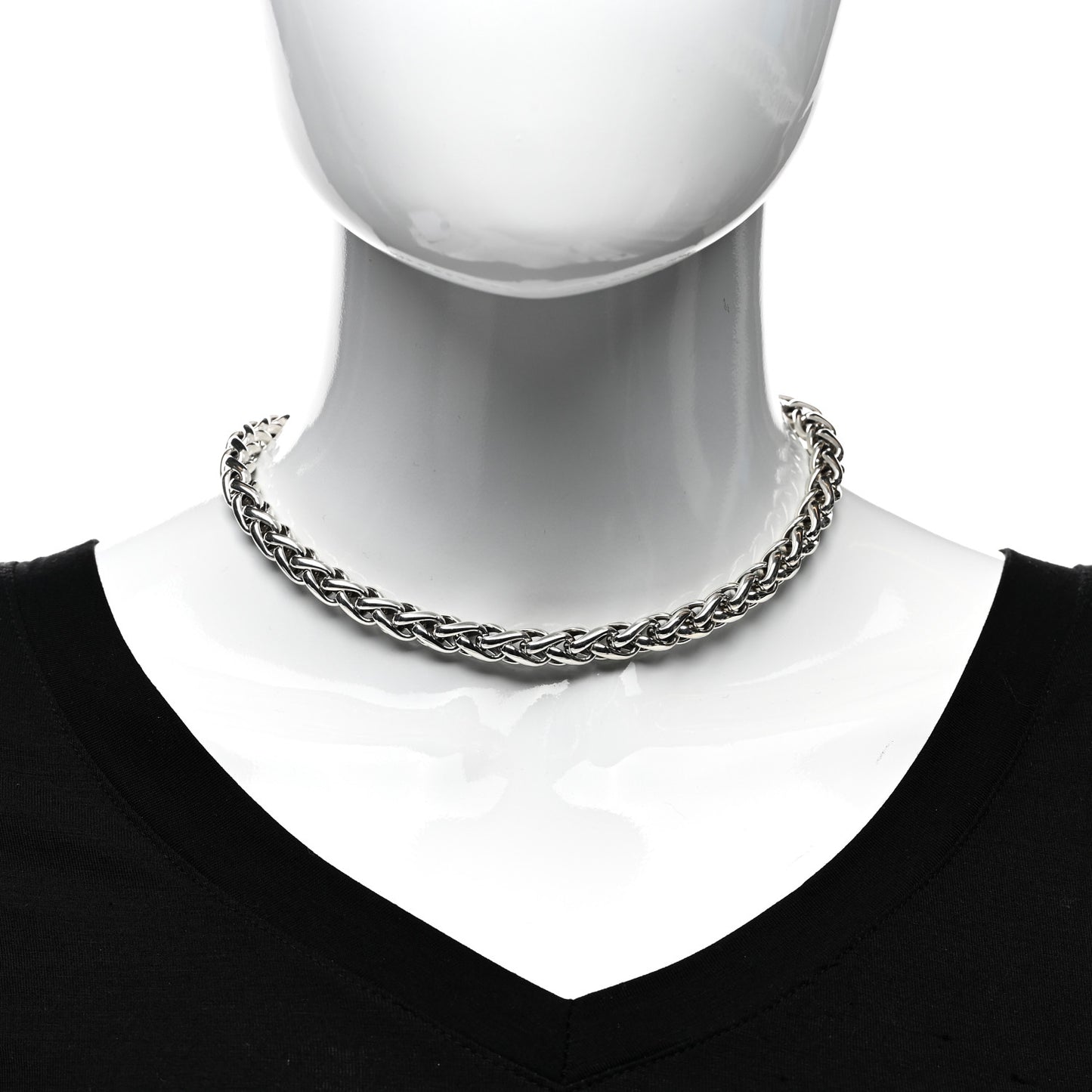 Sterling Silver 18K Yellow Gold Diamond 8mm Wheat Chain Necklace