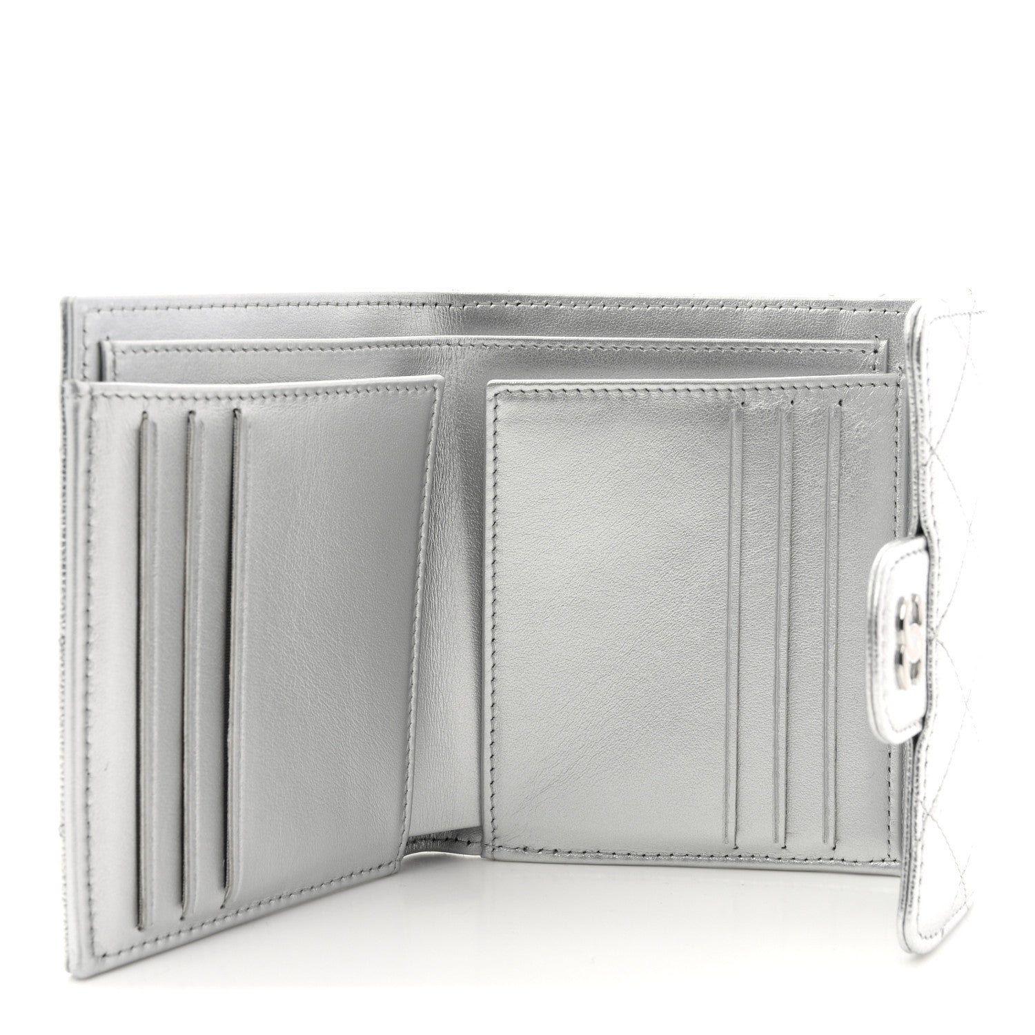 Chanel Metallic Caviar Quilted Compact Flap Wallet Silver 5 of 7