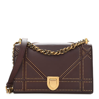 Christian Dior Calfskin Studded Medium Diorama Flap Bag Burgundy 1 of 8