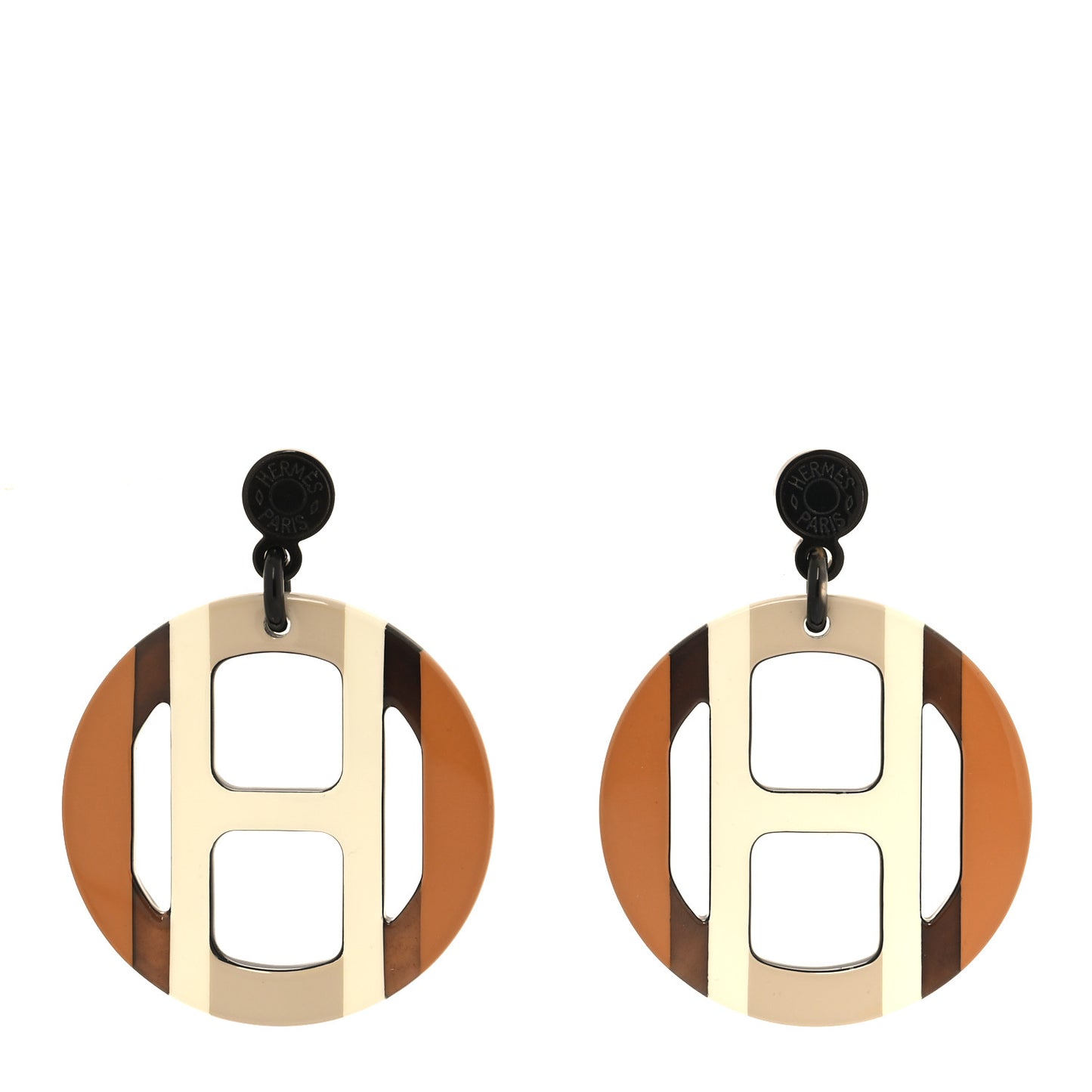 Lacquered Horn H Equipe Earrings Sable