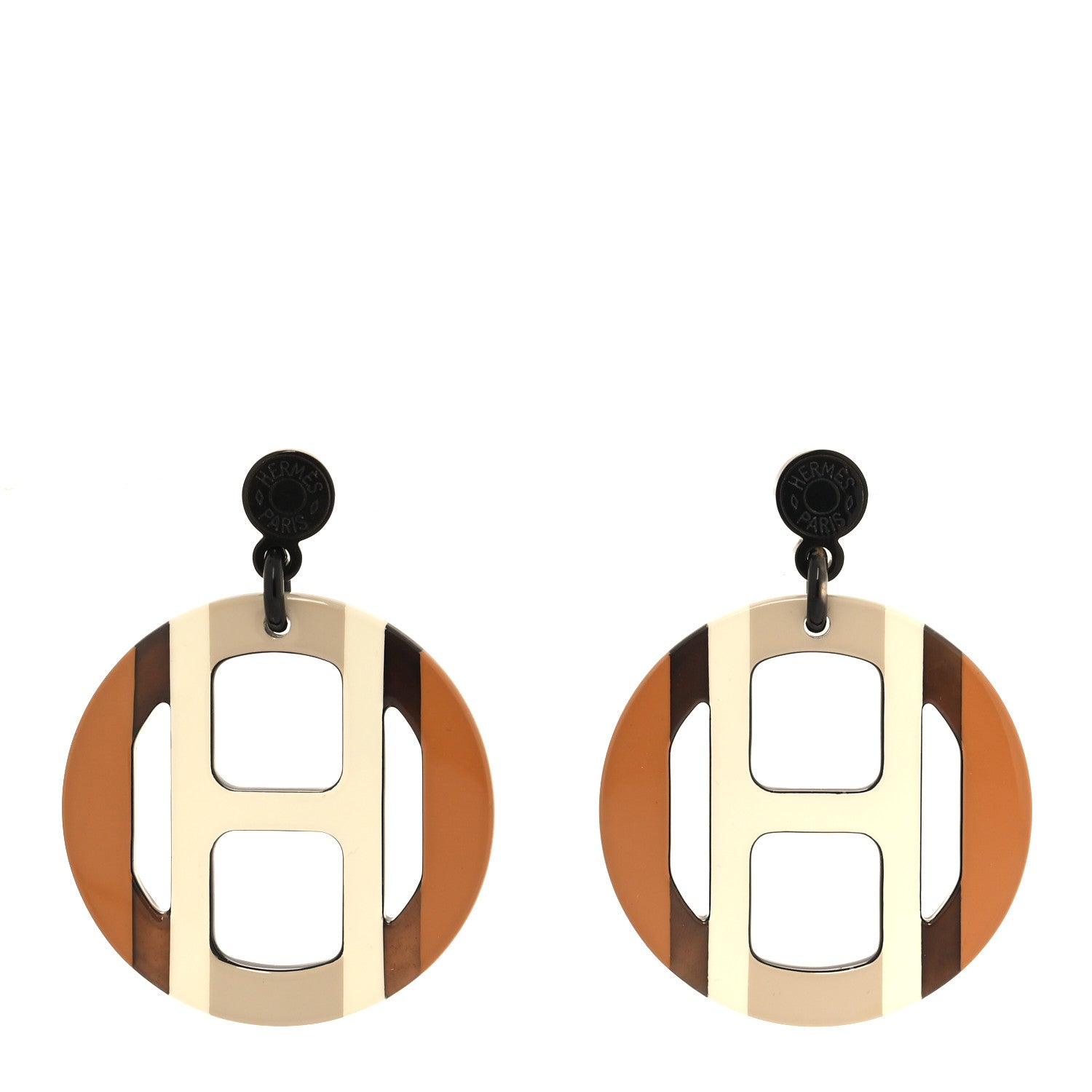 Hermes Lacquered Horn H Equipe Earrings Sable 1 of 5
